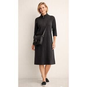 Chico’s Charcoal Mock Neck Zip Knit Dress Travel Capsule Career Size S